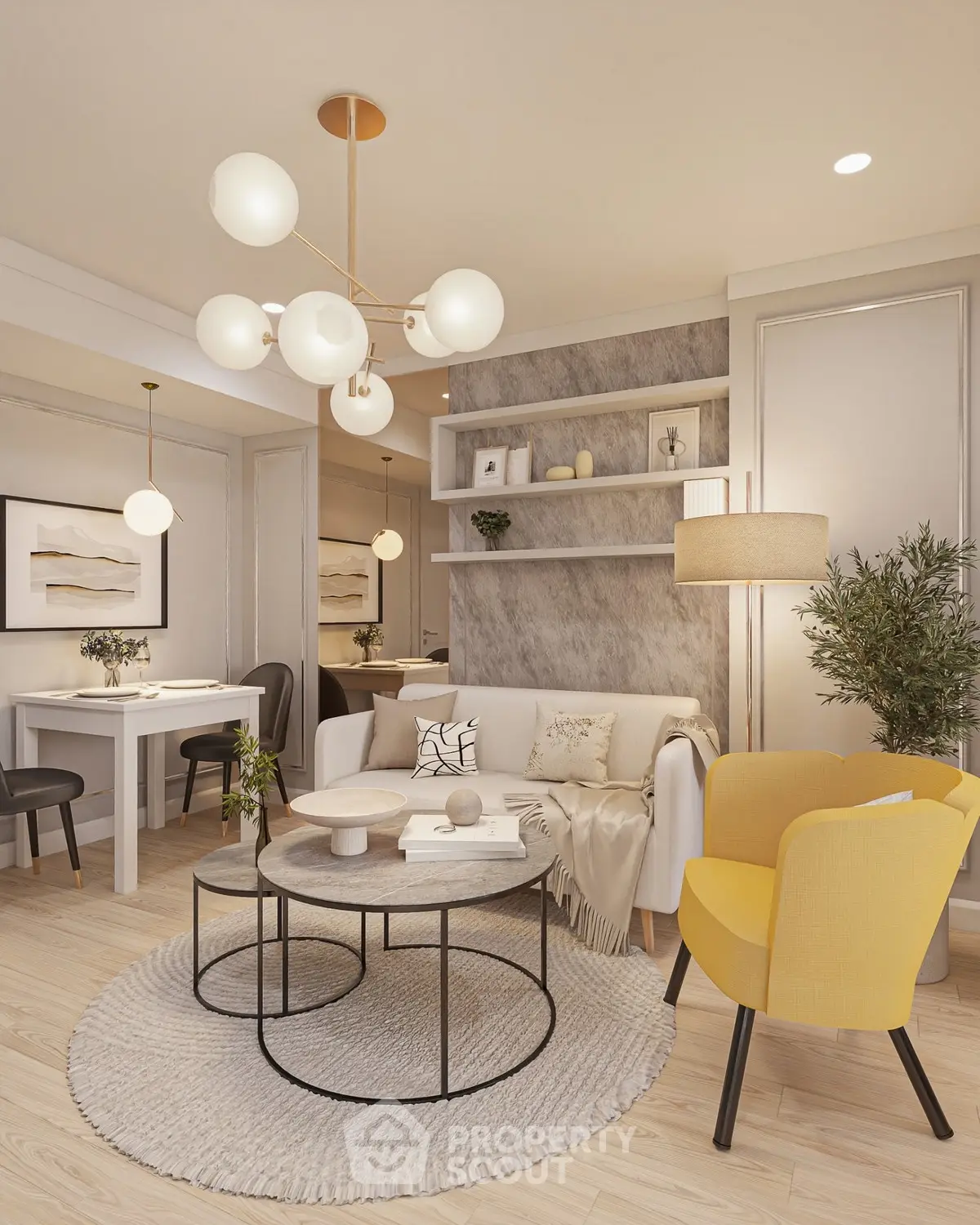 Stylish modern living room with elegant decor and cozy seating area