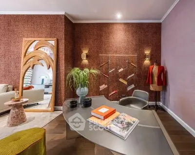 Stylish living room with modern decor and unique furniture design.