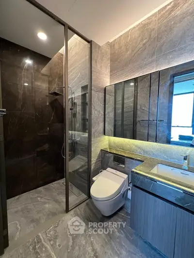 Luxurious modern bathroom with sleek design and elegant fixtures