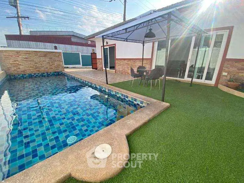 Charming backyard with private pool and patio in modern home