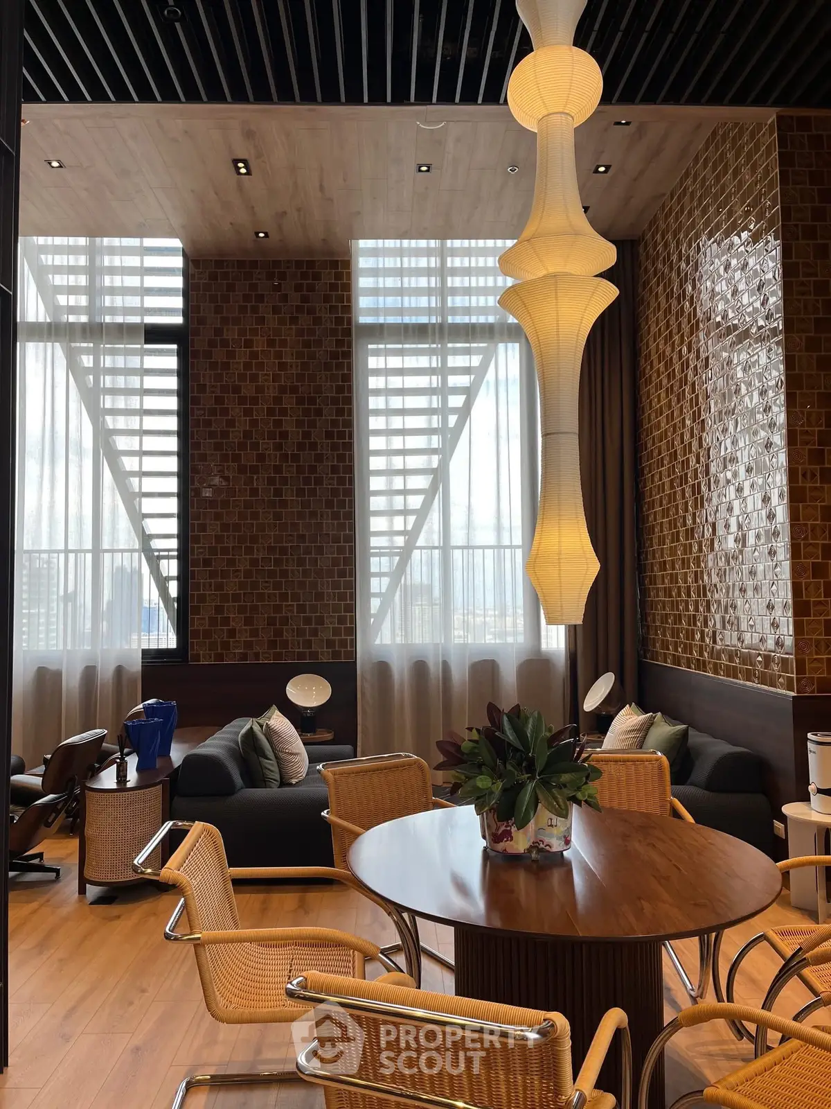 Luxurious modern living room with elegant lighting and stylish furniture