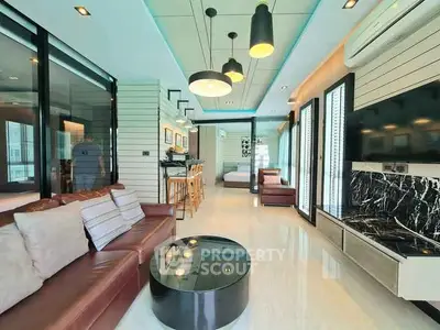 Luxurious modern living room with open layout and stylish decor