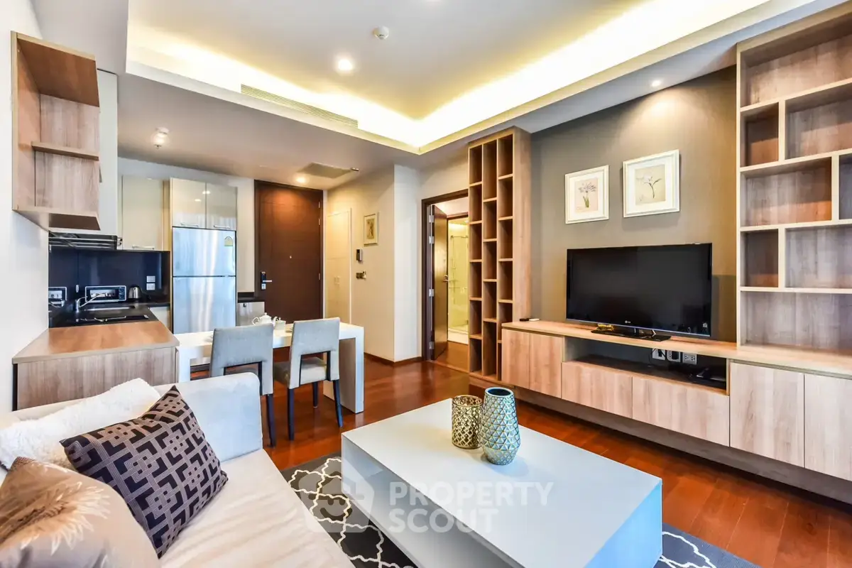 Modern living room with stylish decor, open layout, and elegant furniture in a contemporary apartment.