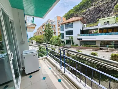 Spacious balcony with scenic view in modern residential area
