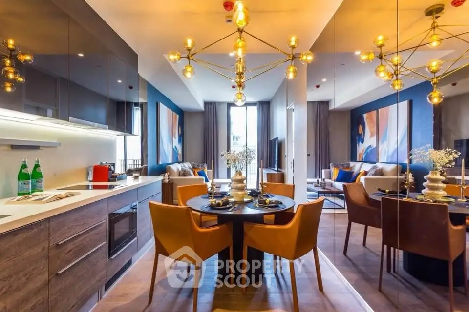 Luxurious modern living room with open kitchen and stylish decor