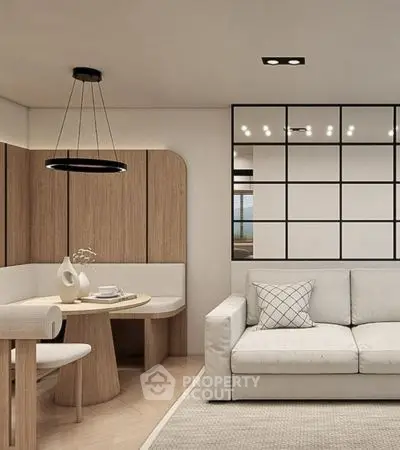 Modern living room with stylish furniture and elegant lighting