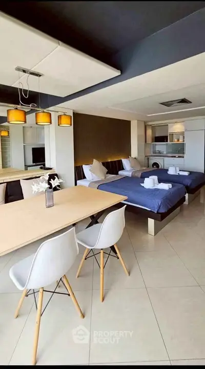 Modern studio apartment with stylish decor and open layout
