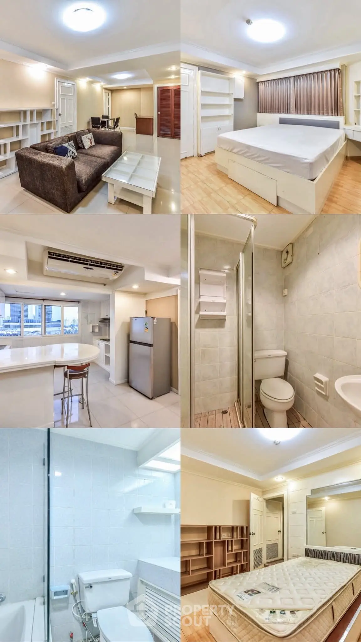 Spacious apartment with modern living room, cozy bedroom, and sleek kitchen in prime location.