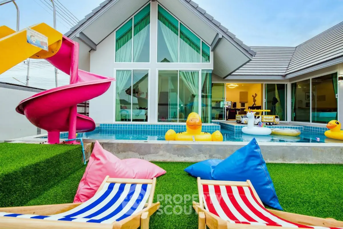 Charming villa with private pool and vibrant outdoor seating area