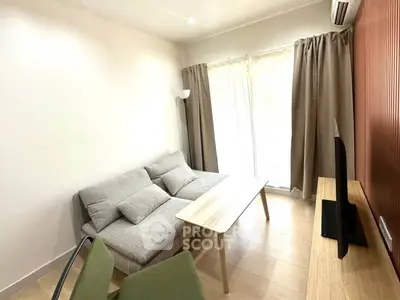 Cozy living room with modern sofa and natural light