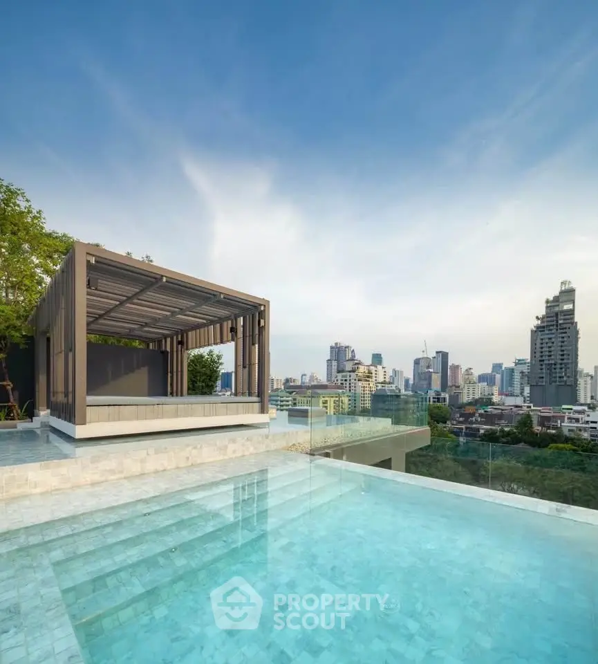 Luxurious rooftop pool with stunning city skyline view