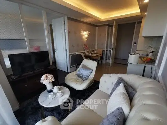Luxurious living room with elegant decor and cozy seating area