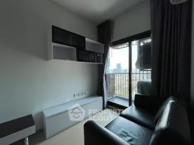 Modern living room with balcony view in urban apartment