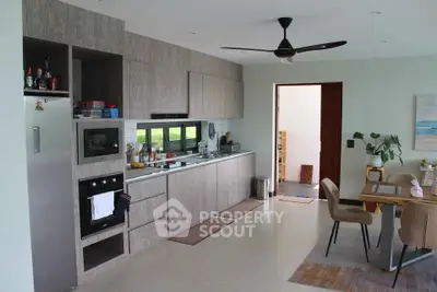 Modern kitchen with sleek cabinetry and dining area in open layout