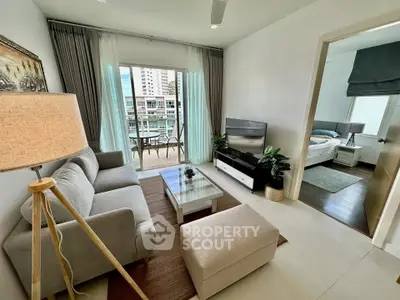 Modern living room with balcony view in stylish apartment