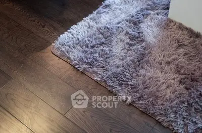 Luxurious hardwood flooring with plush area rug for cozy living spaces.