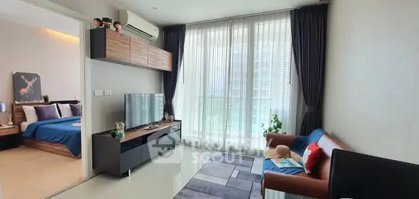 Modern living room with balcony view and stylish decor