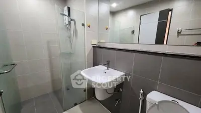 Modern bathroom with sleek design and glass shower enclosure