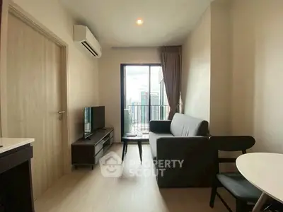 Modern living room with balcony view in stylish apartment