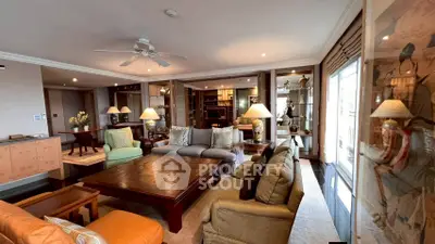 Luxurious living room with elegant decor and ample natural light