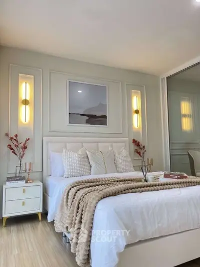 Elegant bedroom with modern decor and cozy ambiance