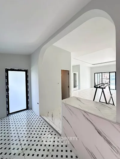 Modern interior with marble accents and open layout in a stylish home