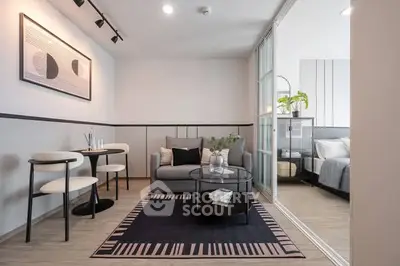 Modern living room with stylish decor and cozy seating area