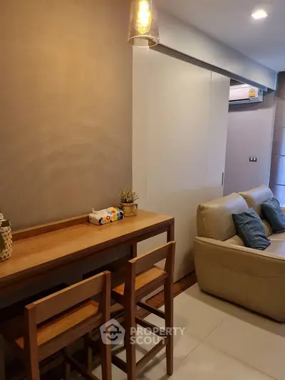 Modern living room with cozy seating and stylish decor