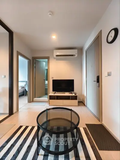 Modern living room with sleek furniture and stylish decor