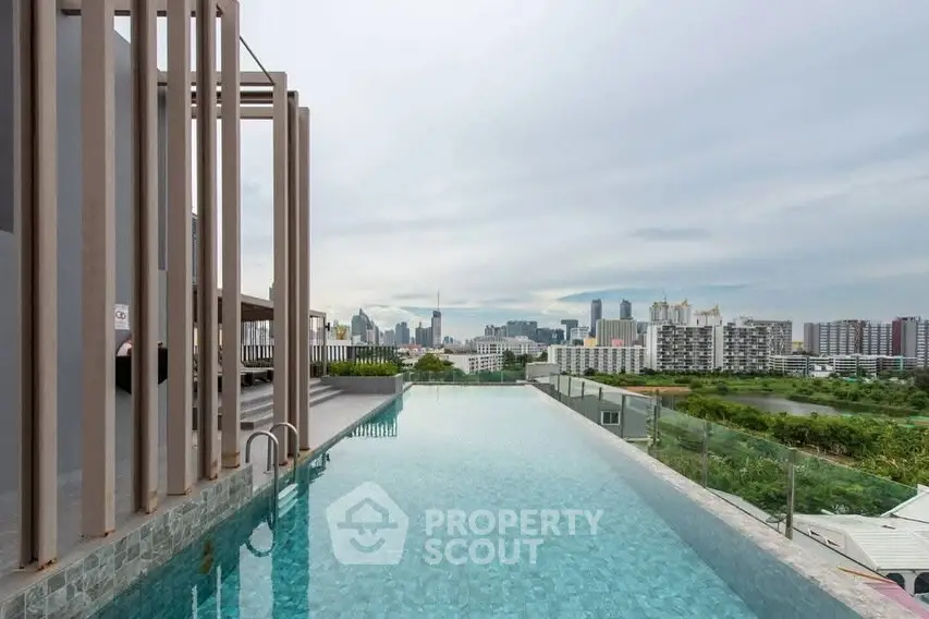 Stunning rooftop pool with panoramic city skyline view, perfect for luxury urban living.