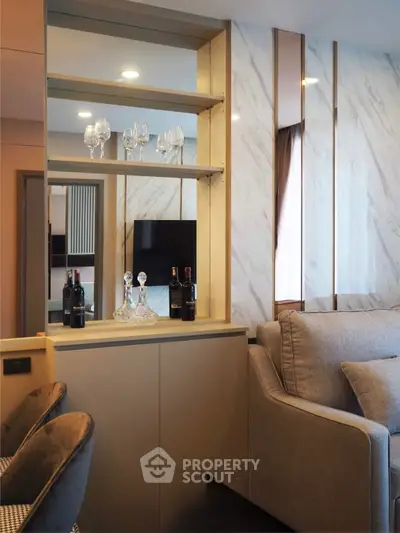 Stylish living room with elegant bar area and modern decor