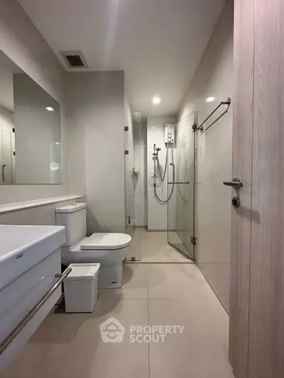 Modern bathroom with sleek design and glass shower enclosure