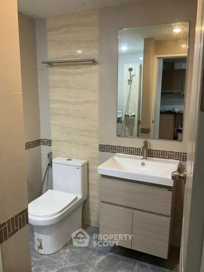Modern bathroom with sleek fixtures and contemporary design
