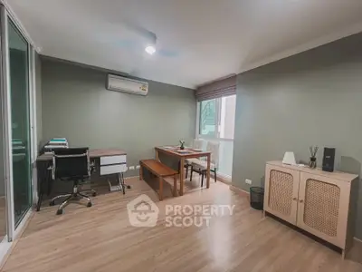 Modern study room with sleek furniture and natural light