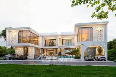 Luxurious modern mansion with sleek architecture, large windows, and elegant driveway, perfect for upscale living.