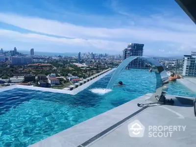 Luxurious rooftop infinity pool with stunning city skyline view