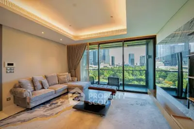 Luxurious living room with stunning city view and modern decor