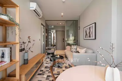 Modern living room with stylish decor and cozy seating area