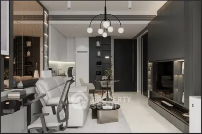 Modern living room with sleek furniture and stylish lighting