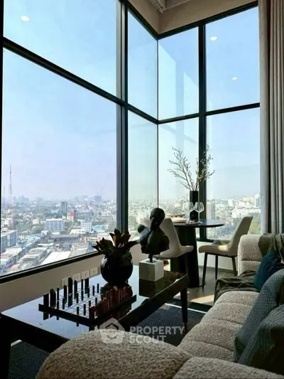 Luxurious living room with panoramic city view and elegant decor