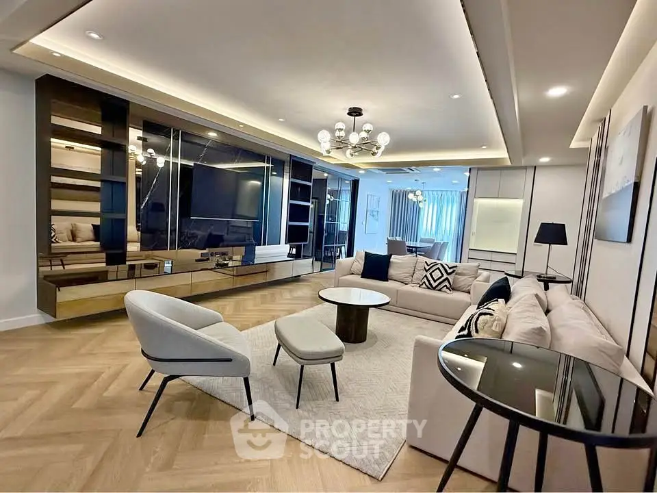 Luxurious modern living room with elegant furniture and stylish decor, perfect for sophisticated urban living.