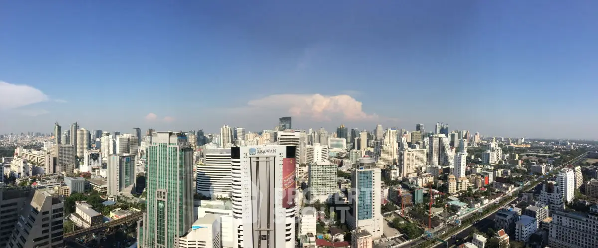Stunning panoramic cityscape view showcasing modern skyline and urban architecture under clear blue skies.