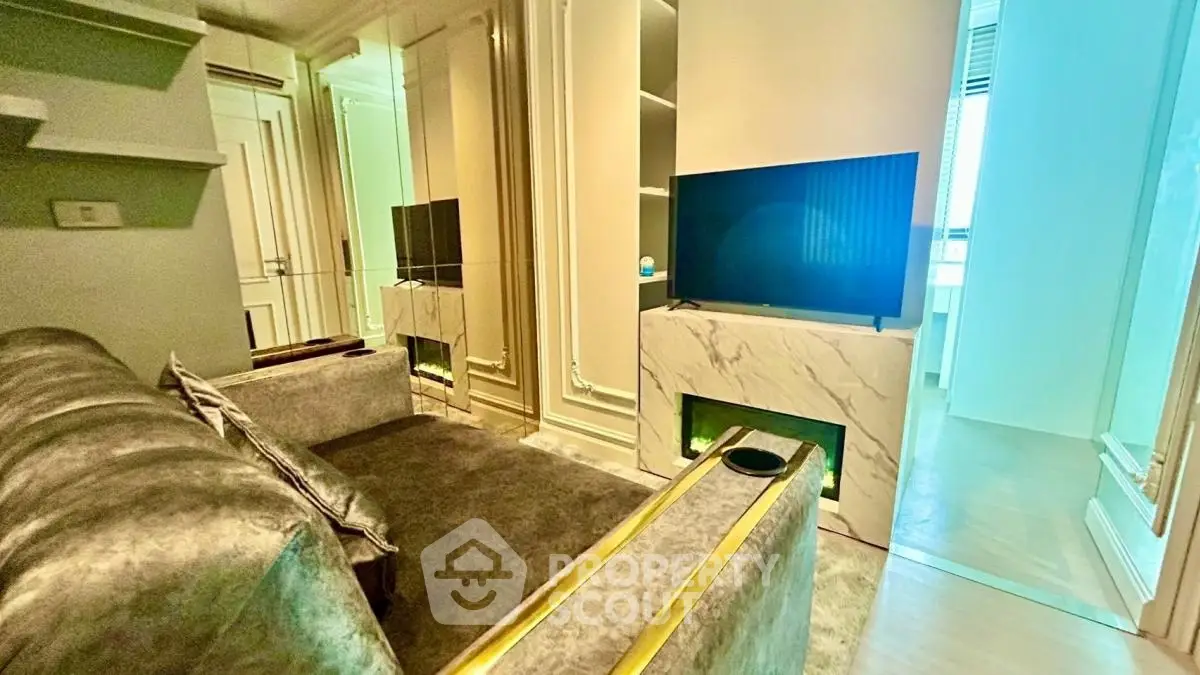 Luxurious living room with elegant decor and modern TV setup