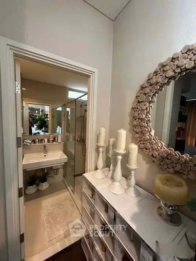 Chic bathroom with stylish mirror and elegant decor