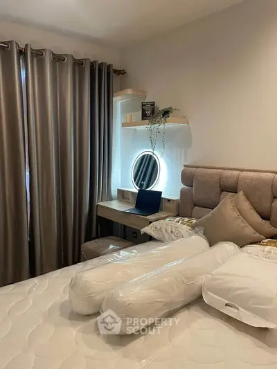 Cozy bedroom with elegant decor and a stylish vanity desk