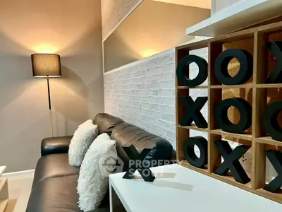 Stylish living room with modern decor and cozy lighting