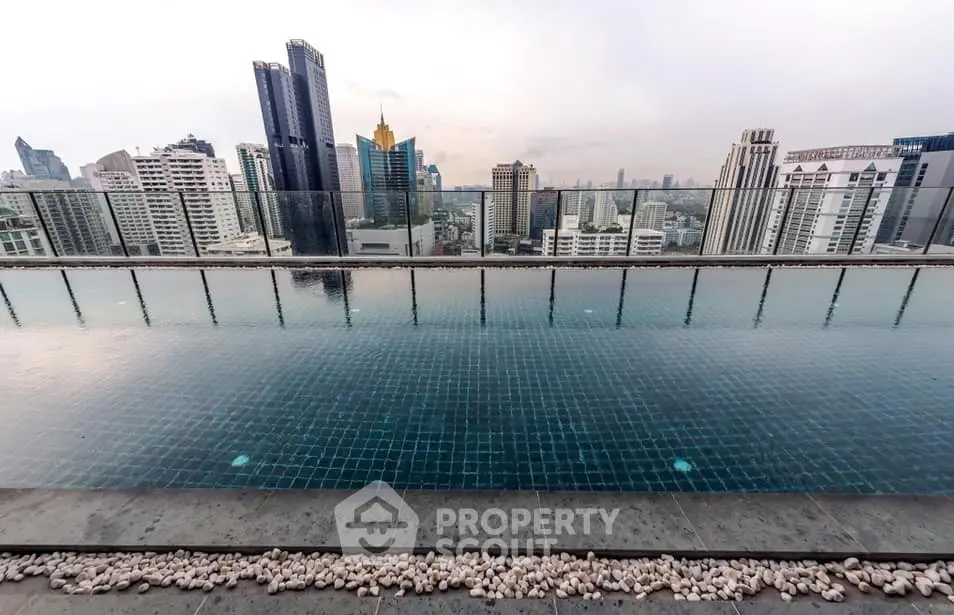 Stunning rooftop pool with panoramic city skyline views, perfect for luxury urban living.