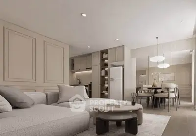 Modern living room with open kitchen and elegant dining area