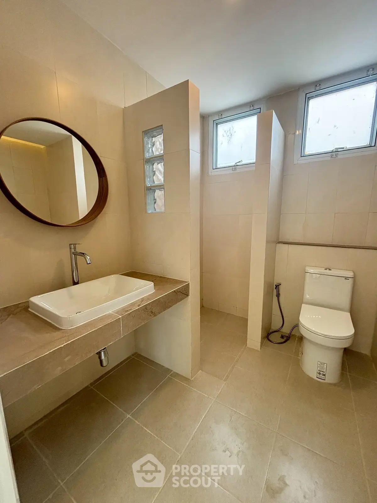 Modern bathroom with sleek design and natural light