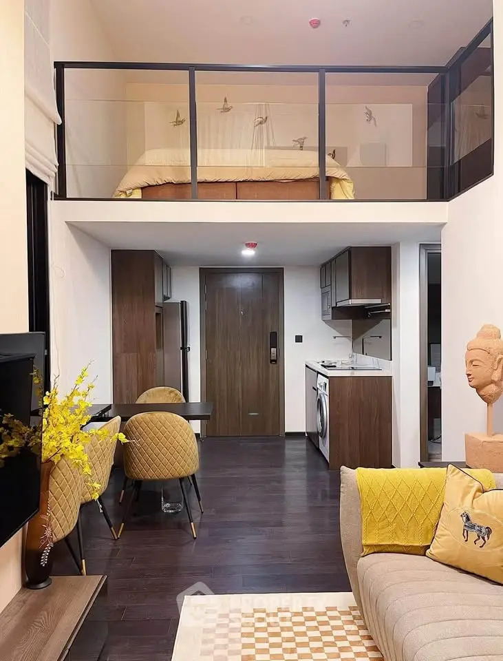 Modern loft apartment with stylish living area and mezzanine bedroom